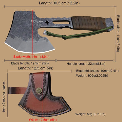BA-KOR 12.2-inch DC53 Steel 10mm Thick Multi-Functional Survival Axe for Camping, EDC Tool, Jungle