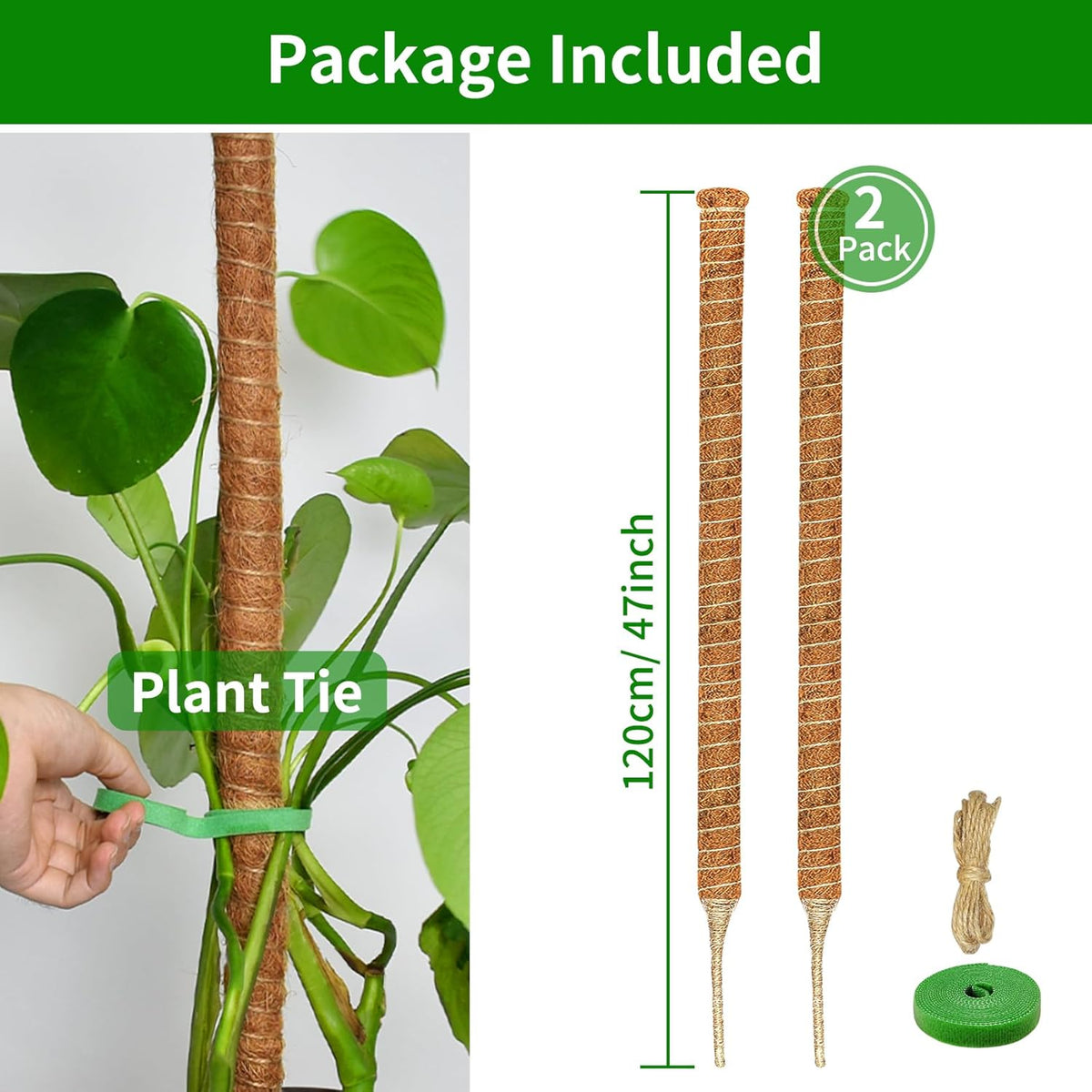 2 Pack Moss Pole, 47-Inch Moss Poles for Plants Monstera,Bendable Plant Support Stakes for Climbing