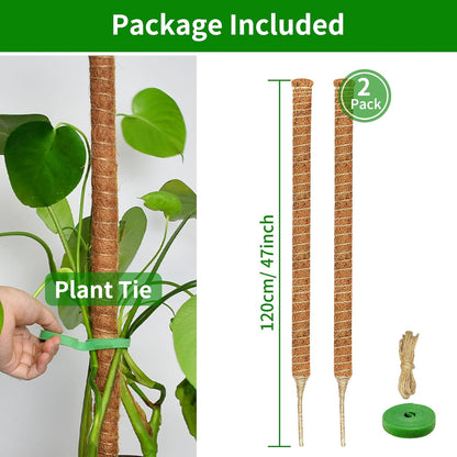 2 Pack Moss Pole, 47-Inch Moss Poles for Plants Monstera,Bendable Plant Support Stakes for Climbing