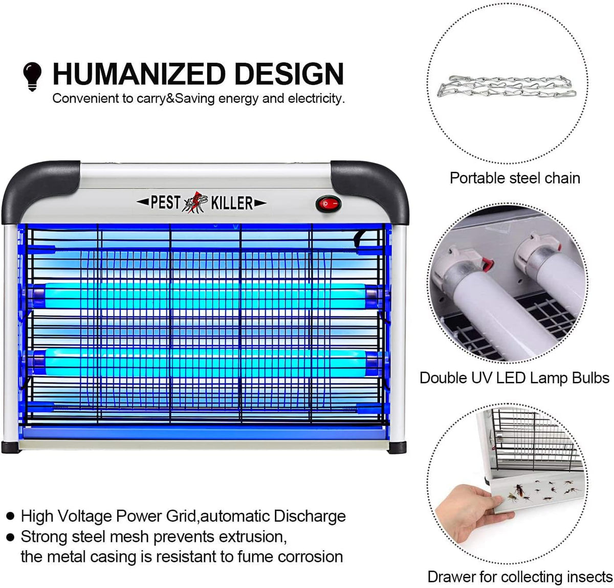 Fly Trap Indoor Bug Zapper, 2800V Powerful Flying Insect Mosquito Killer w/ 20W Blue Light Attract