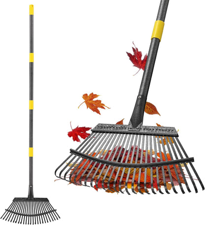 Rake, Gardening Rakes for Leaves Lawns Heavy Duty, 79 in Leaf Rake with 25 Clog-Free Tines, 18.5”