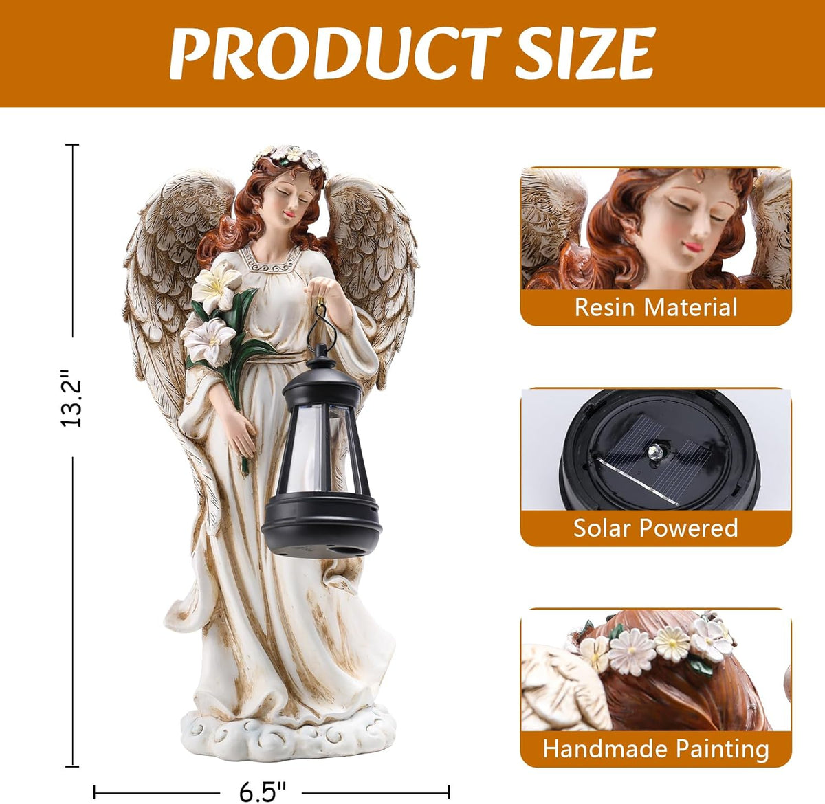 Solar Angel Outdoor Decor Garden Statues – 13.2 inches Angel Figurines Outdoor Sculptures with