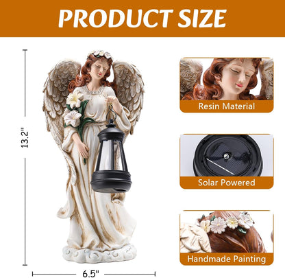 Solar Angel Outdoor Decor Garden Statues – 13.2 inches Angel Figurines Outdoor Sculptures with