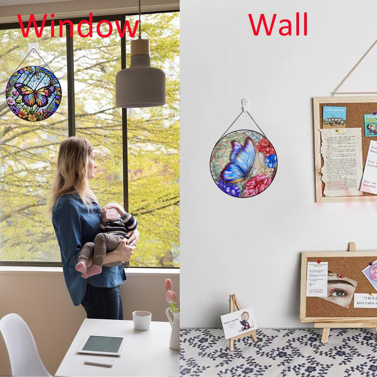 Butterfly Hanging Stained Glass for Windows,20cm/7.87inch Hand-Painted Sun Catcher Garden Hangings