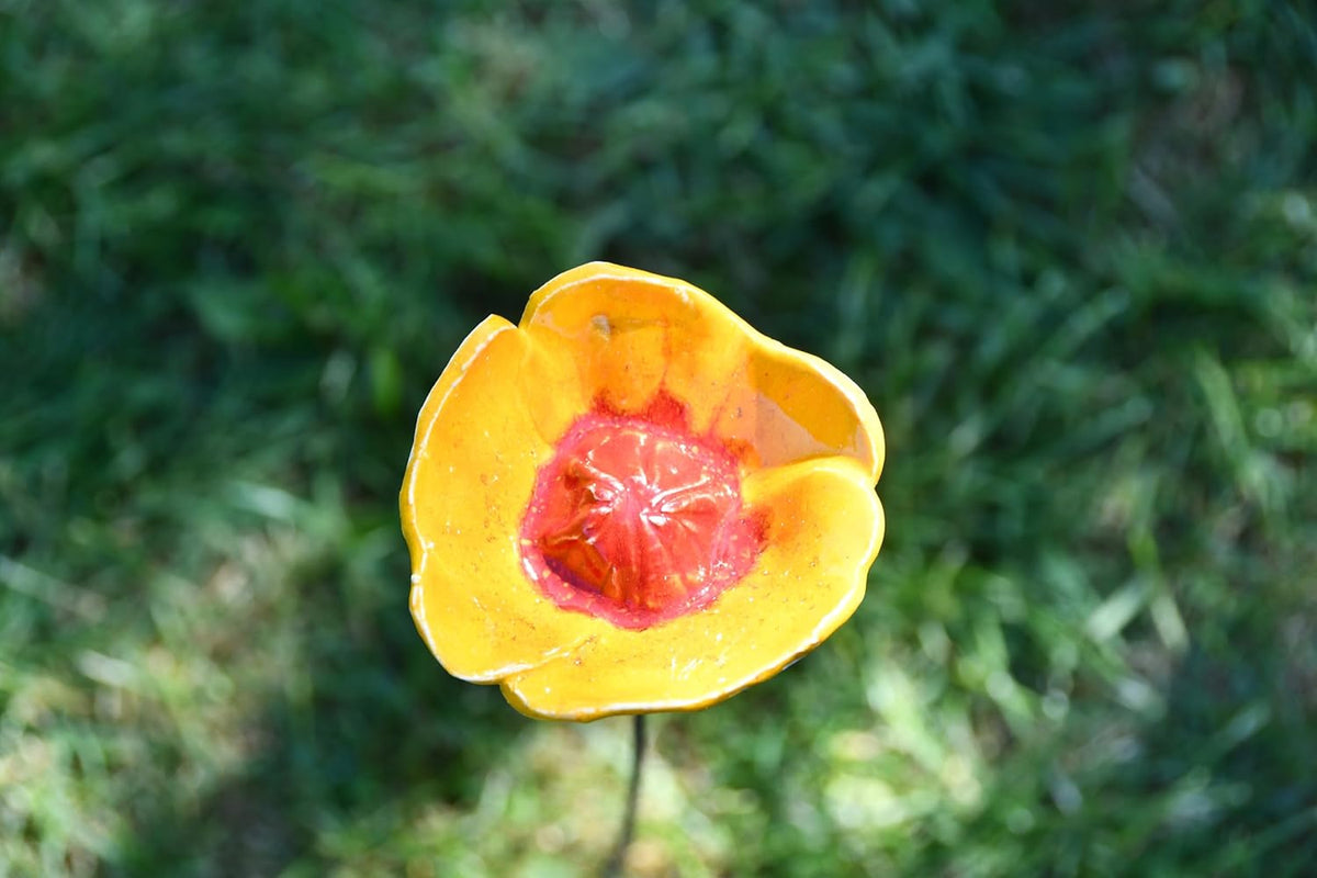 Ceramic Garden Decor - Flower Lawn Stake - Outdoor Statue - Perfect, Unique Gifts for Gardeners