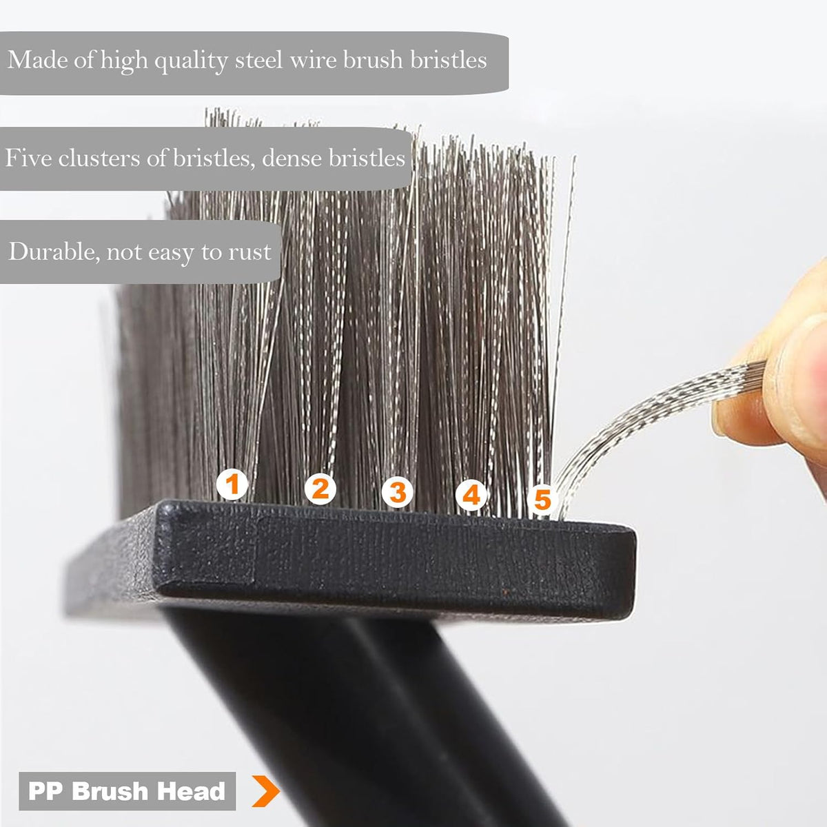 Deck Brush Steel Wire Broom with Long Handle Stiff Scrub Brushes for Cleaning Boat Patio Concrete