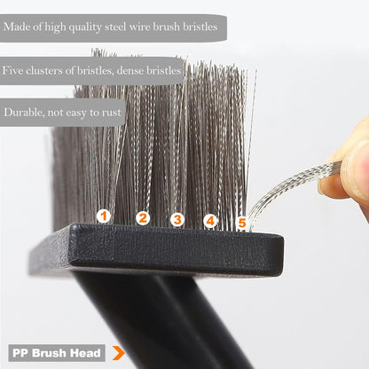 Deck Brush Steel Wire Broom with Long Handle Stiff Scrub Brushes for Cleaning Boat Patio Concrete