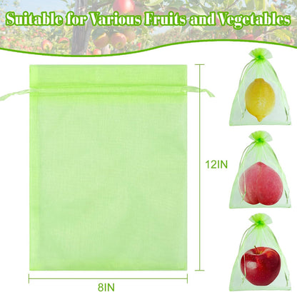 Morcheiong 60Pcs Fruit Protection Bags 8" x 12", Reusable Fruit Netting Bags for Fruit Trees