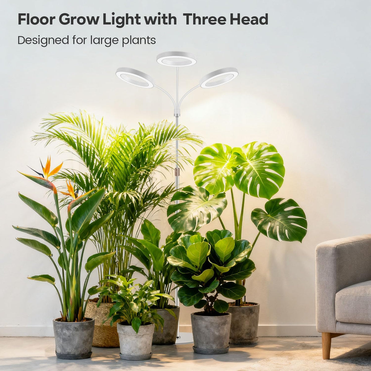 Garpsen Floor Plant Light, Full Spectrum 252 LEDs Grow Light for Indoor Plants with Base, 3 Color