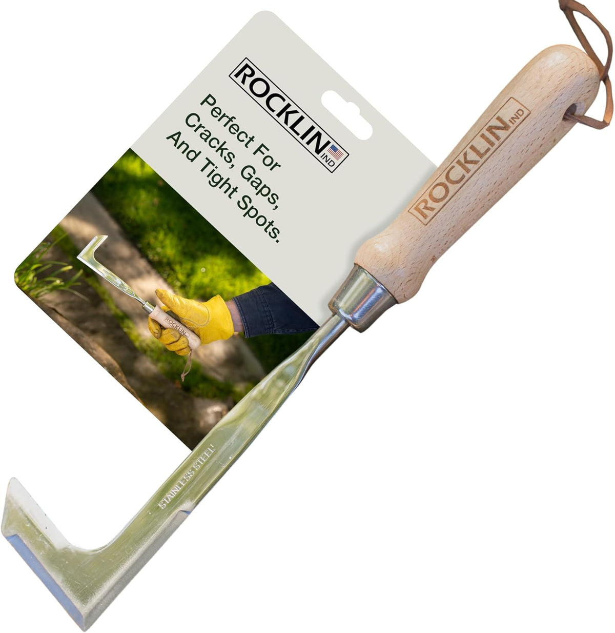Rocklin™ Crack Weeder – 13" Stainless Steel Manual Crevice Weeding Tool with Beech Wood Handle