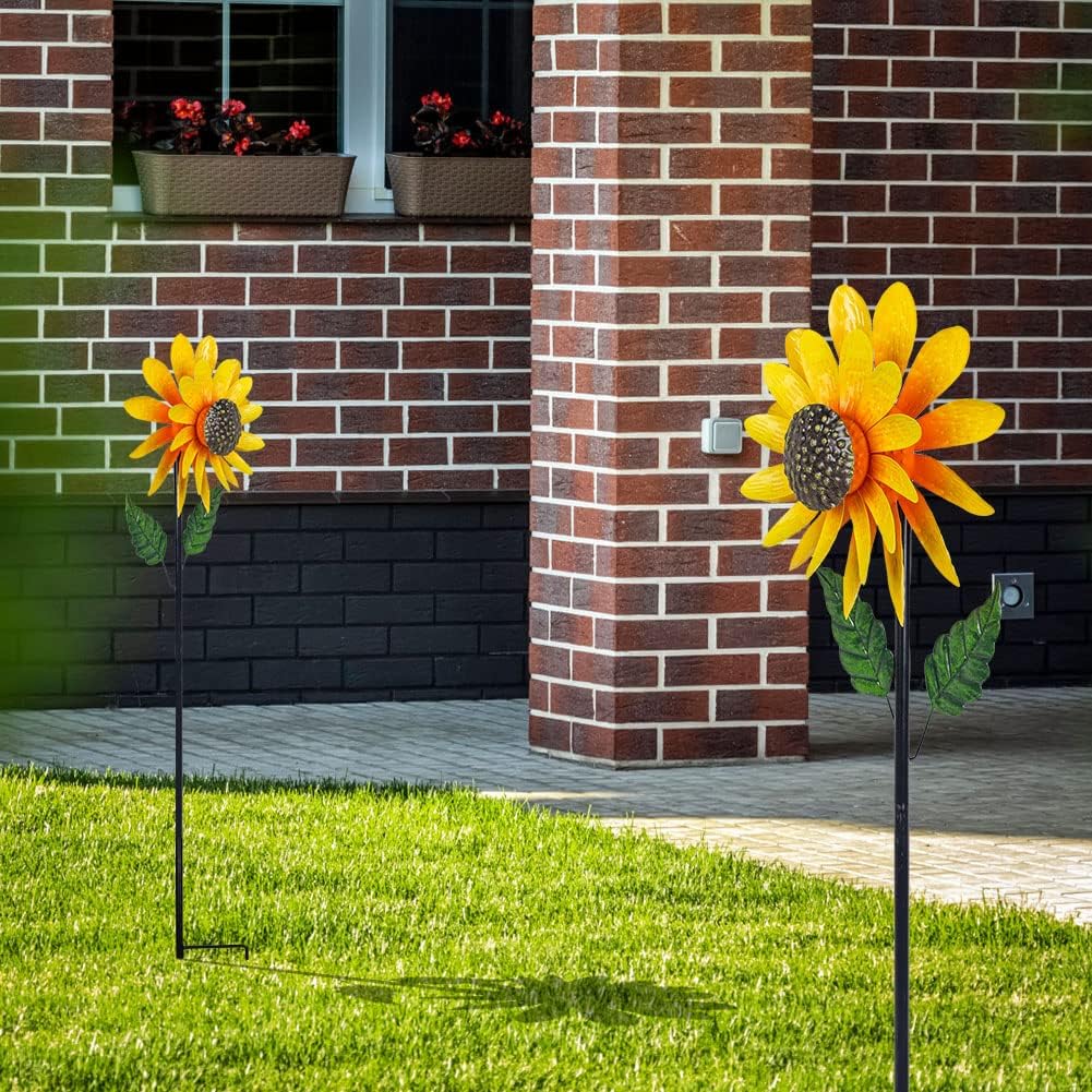Viveta Sunflower Wind Spinner, 56" Metal Wind Spinner with Stake, Wind Spinners for Yard and Garden
