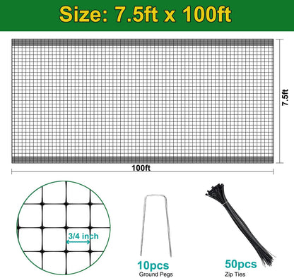 KLEWEE Bird Netting, 7.5 x 100 FT Heavy Garden Netting Deer Netting for Protect Fruit Trees, Plants