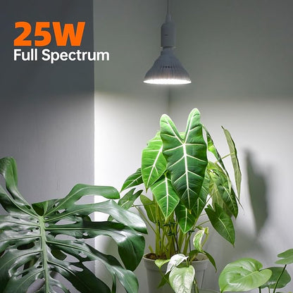 Bstrip Hanging Grow Lights for Indoor Plants, 25W Full Spectrum, White Plant Light Bulb with Timer