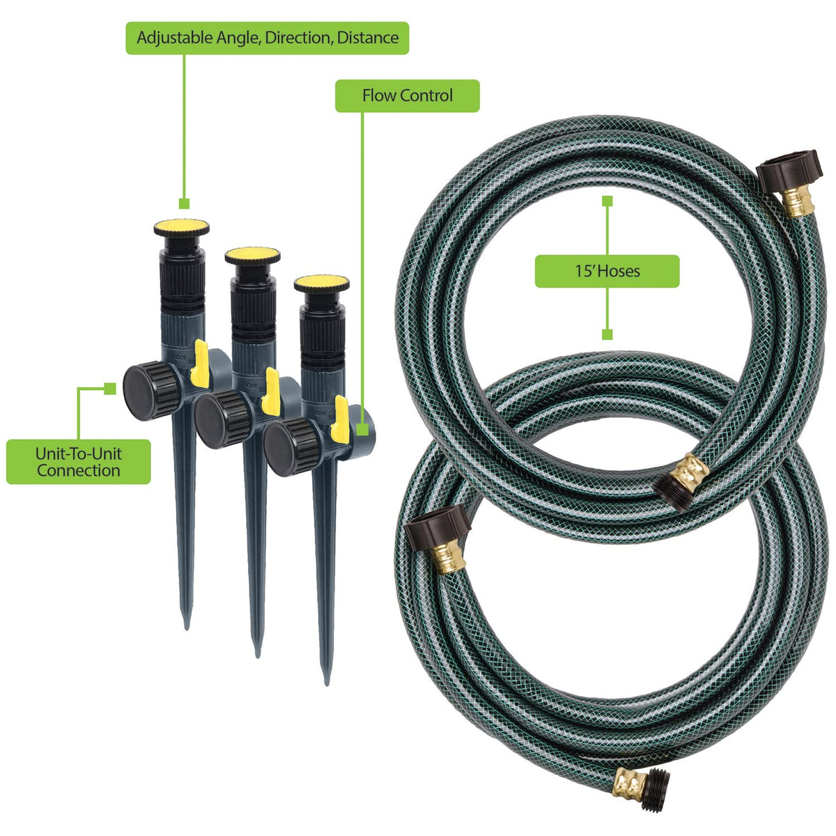 Melnor Multi-Adjustable Watering Set, 1800 Sq Ft: 3 Sprinklers, 2 Hoses