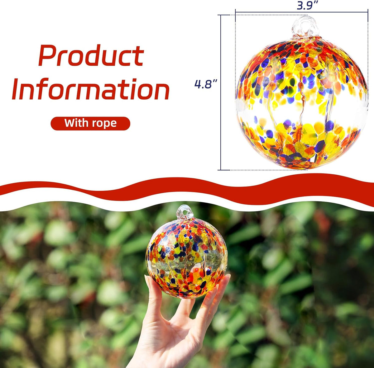 VOREEN 4" Hanging Glass Garden Gazing Ball Hand Blown Glass Witch Ball Christmas Ornament