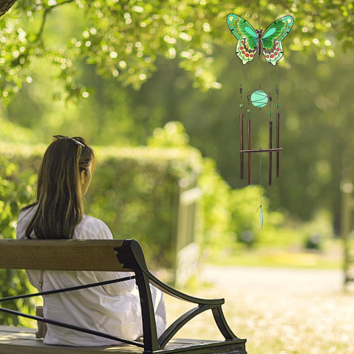 MUMTOP Butterfly Wind Chimes for Outside, Stained Glass Wind Chime Windchimes for Patio