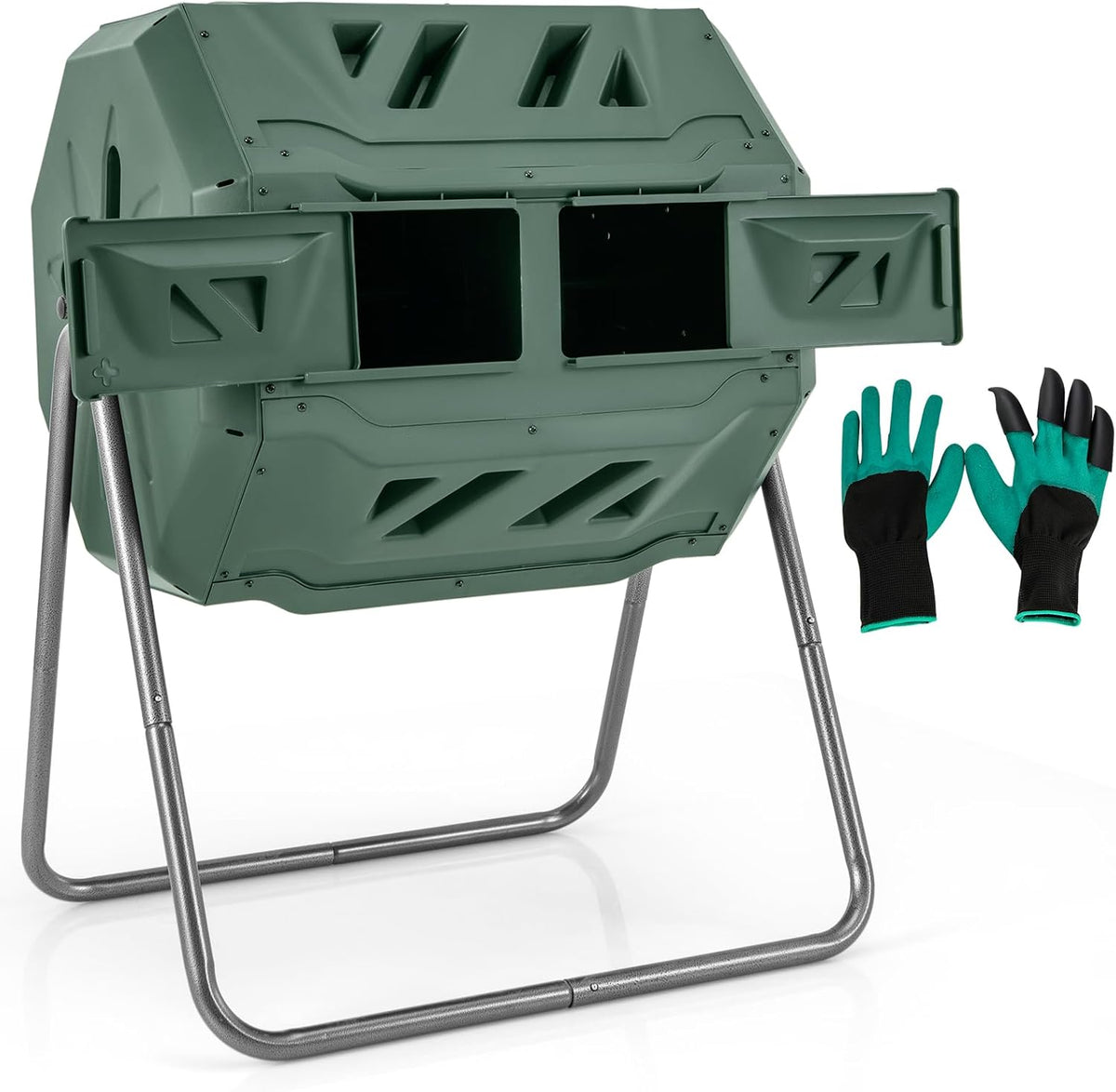 S AFSTAR Composter Tumbler Outdoor, 42-Gal Dual Chamber Tumbling Composter with 2 Sliding Doors