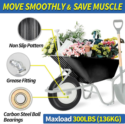 14.5" Wheelbarrow Flat Free Tire, Fits 4.80/4.00-8, 3.50/2.50-8, 4.00-6, 4.00-8, Wheelbarrow