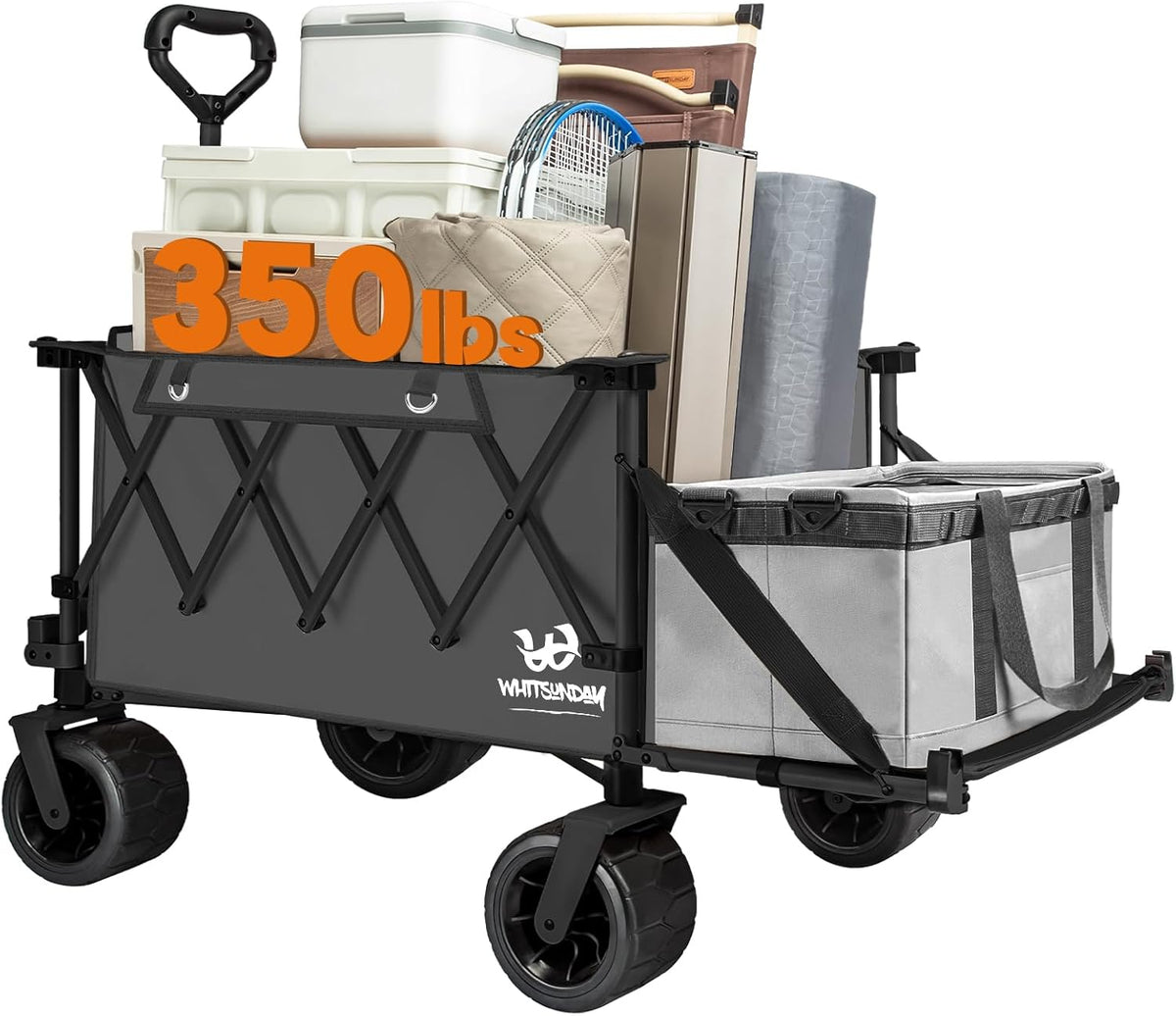Whitsunday Collapsible Folding Wagon Heavy Duty Utility Beach Wagons with Opened Tailgate and