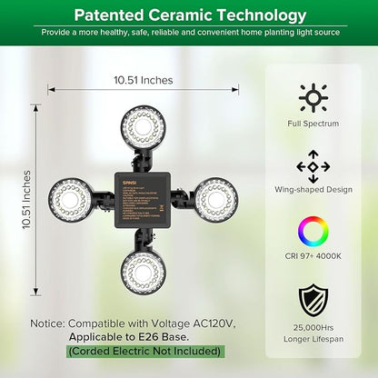 SANSI Grow Lights for Indoor Plants, Full Spectrum with Remote Control, Dimmable, Auto On Off 4 8