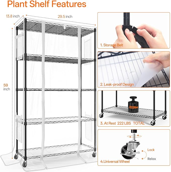 Bstrip Indoor Greenhouse with Grow Light, Mini Green House with 4 Pack 24W Full Spectrum Plant