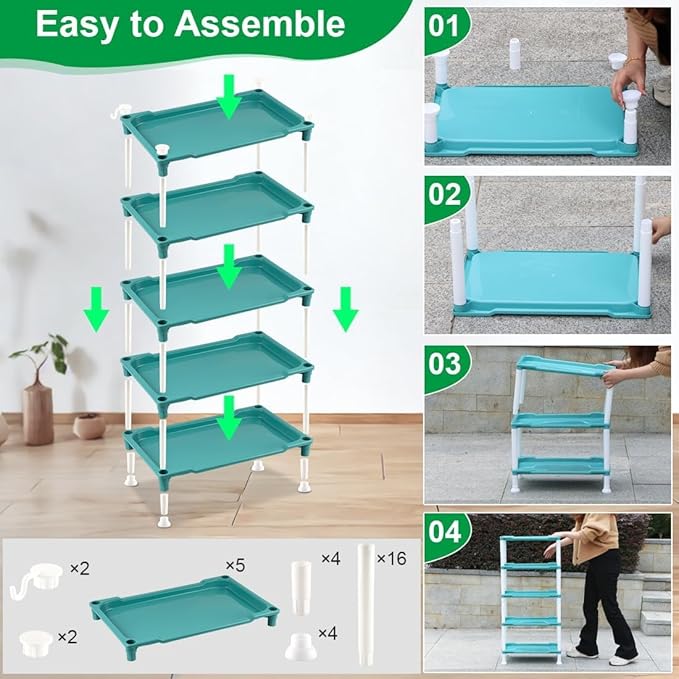 5-Tier Seed Stand with 5 Trays, Seed Starting Rack Propagation Rack Kit for Stackable Seedling Tray