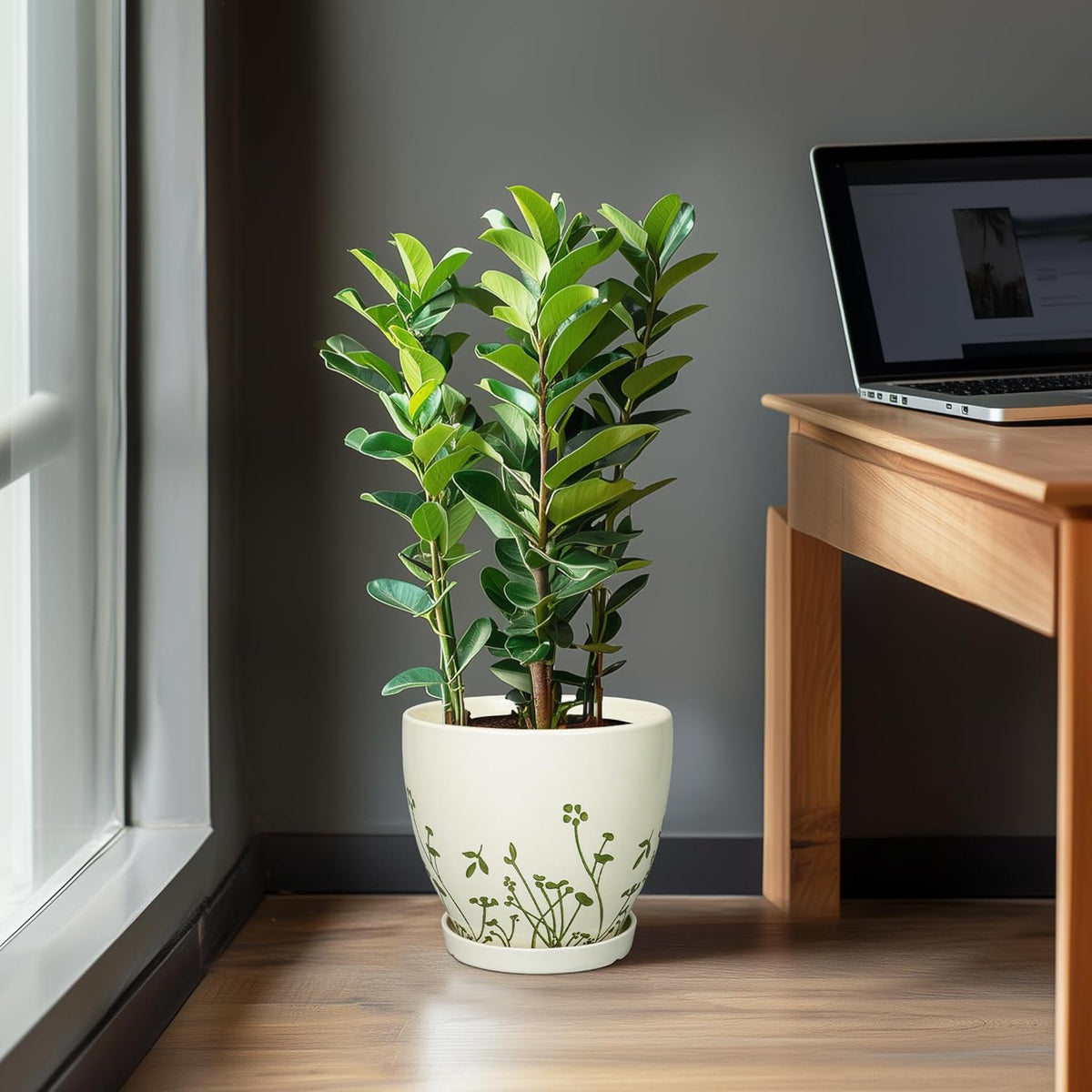 Ceramic Pot for Plants 10 Inch - Indoor Planter for Plants with Drainage Hole and Saucer