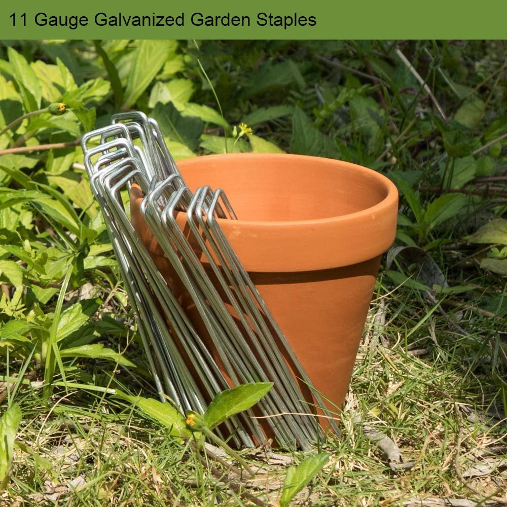 AAGUT Garden Stakes Pins, Landscape Staples 200 Pack 6 Inch 11-Gauge Galvanized Lawn Stake for Dog