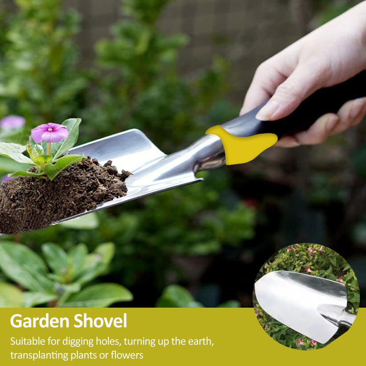 Garden Tool Set, 3 Piece Gardening Tools Includes Garden Trowel, Transplant Trowel and Hand Rake