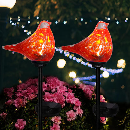 Afirst Solar Outdoor Lights - Decorative Solar Stake Lights Cardinal Handblown Glass Garden Stakes