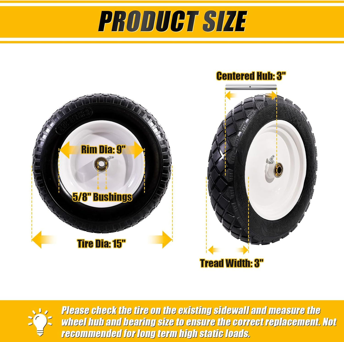 MZREXN 4.80/4.00-8" Flat Free Tire and Wheel 15" Solid Wheelbarrow Tires, 3.00-4.00/4.80-8" with