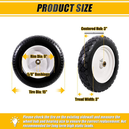 MZREXN 4.80/4.00-8" Flat Free Tire and Wheel 15" Solid Wheelbarrow Tires, 3.00-4.00/4.80-8" with