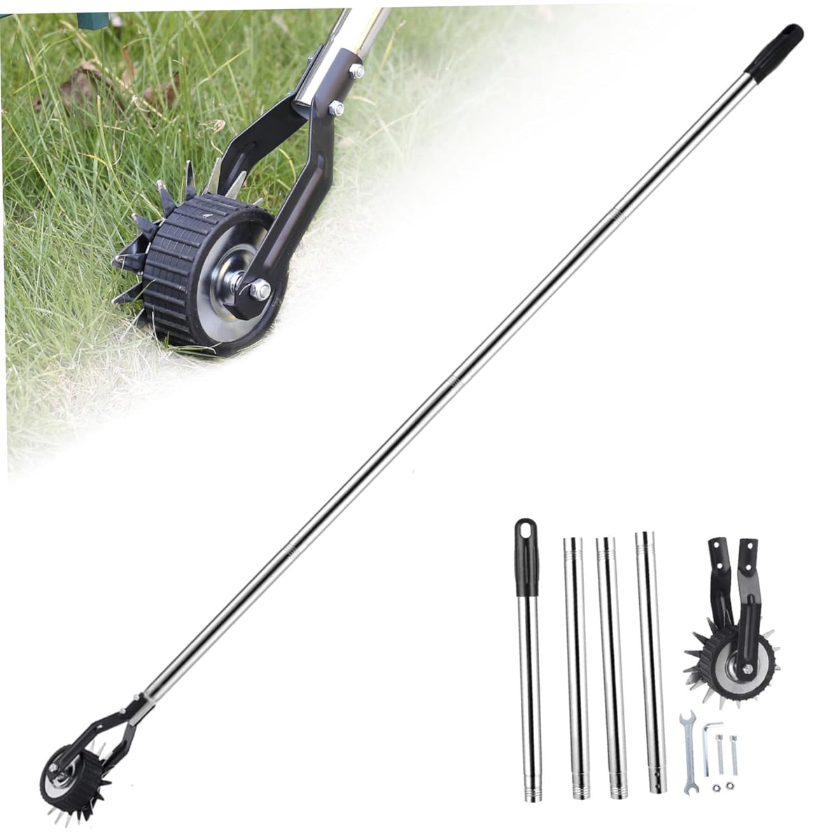 Edger Lawn Tool 67.3 Inch Manual Grass Edger with 4 Sections Stainless Steel Handle and Wheel