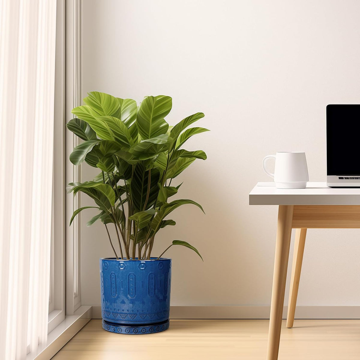 10 Inch Plant Pot - Ceramic Planter Outdoor Plant Pot Indoor with Drainage Holes and Saucer Large