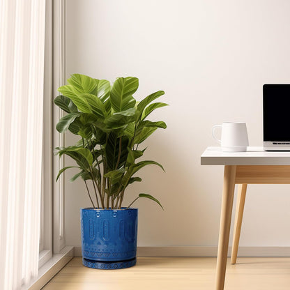 10 Inch Plant Pot - Ceramic Planter Outdoor Plant Pot Indoor with Drainage Holes and Saucer Large