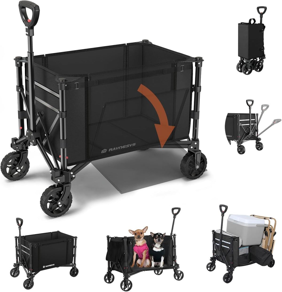 3 in 1 Collapsible Wagon Converts to Bench, 220lbs Foldable Wagon Cart with Wheels, 120L Shopping