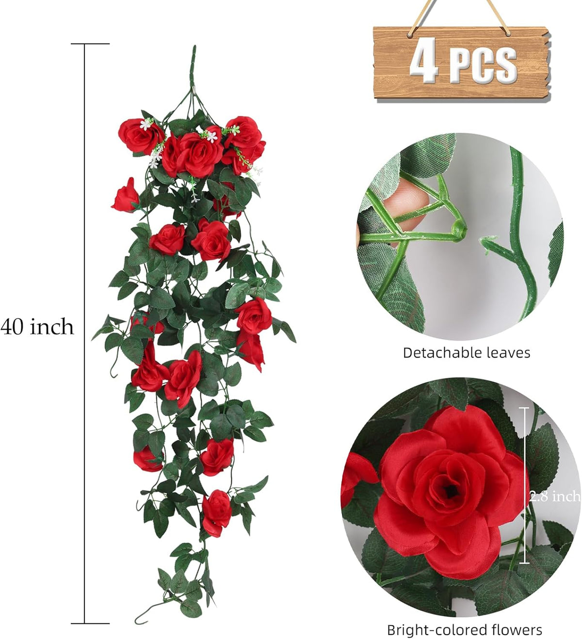 RECUTMS Hanging Rose Flowers Artificial Vine PlantsFlower Garland for Home Room Garden Wedding