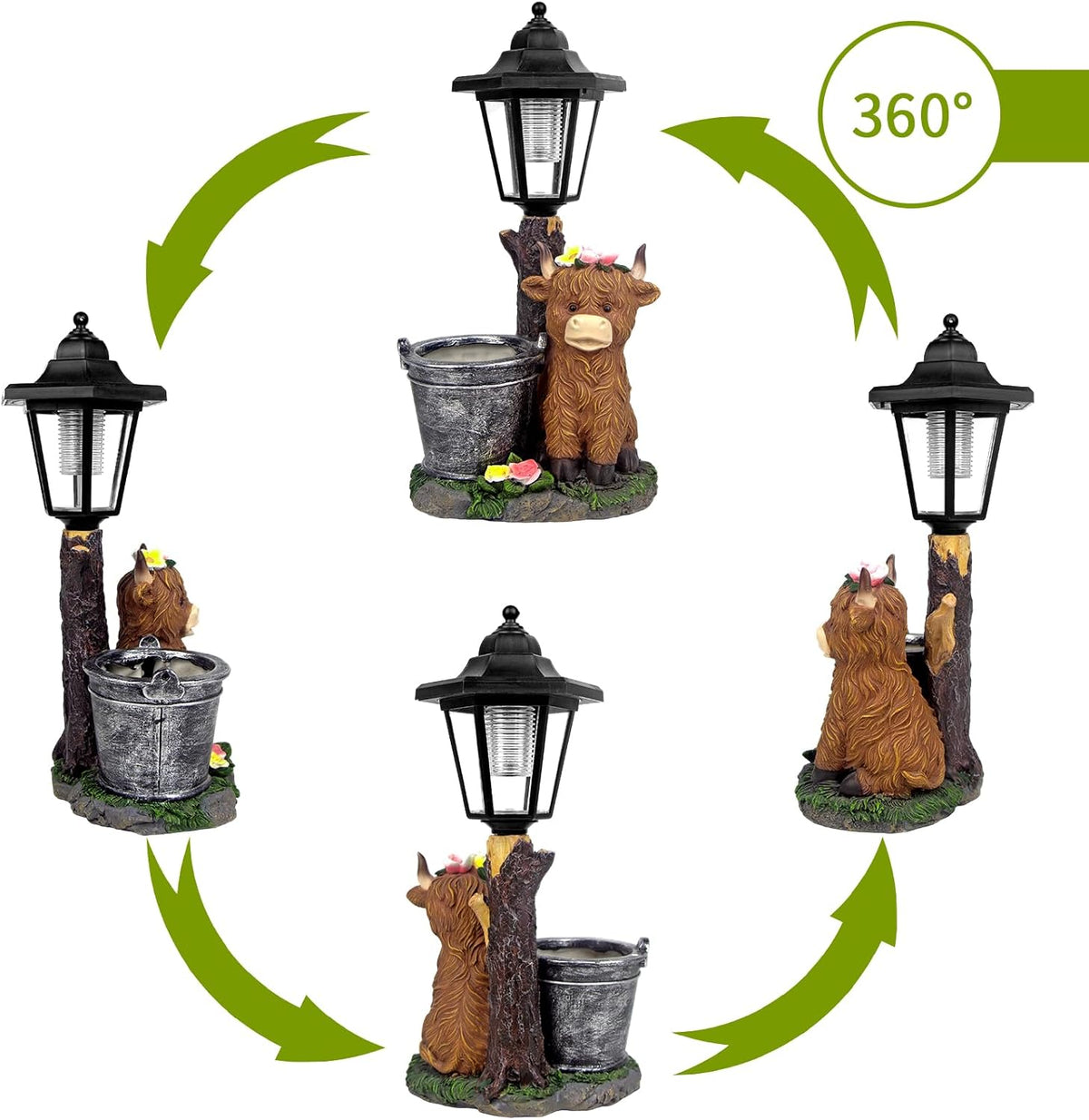 Solar Highland Cow Outdoor Statues, Garden Sculptures with Flowerpot Decor & Solar Lantern for Yard