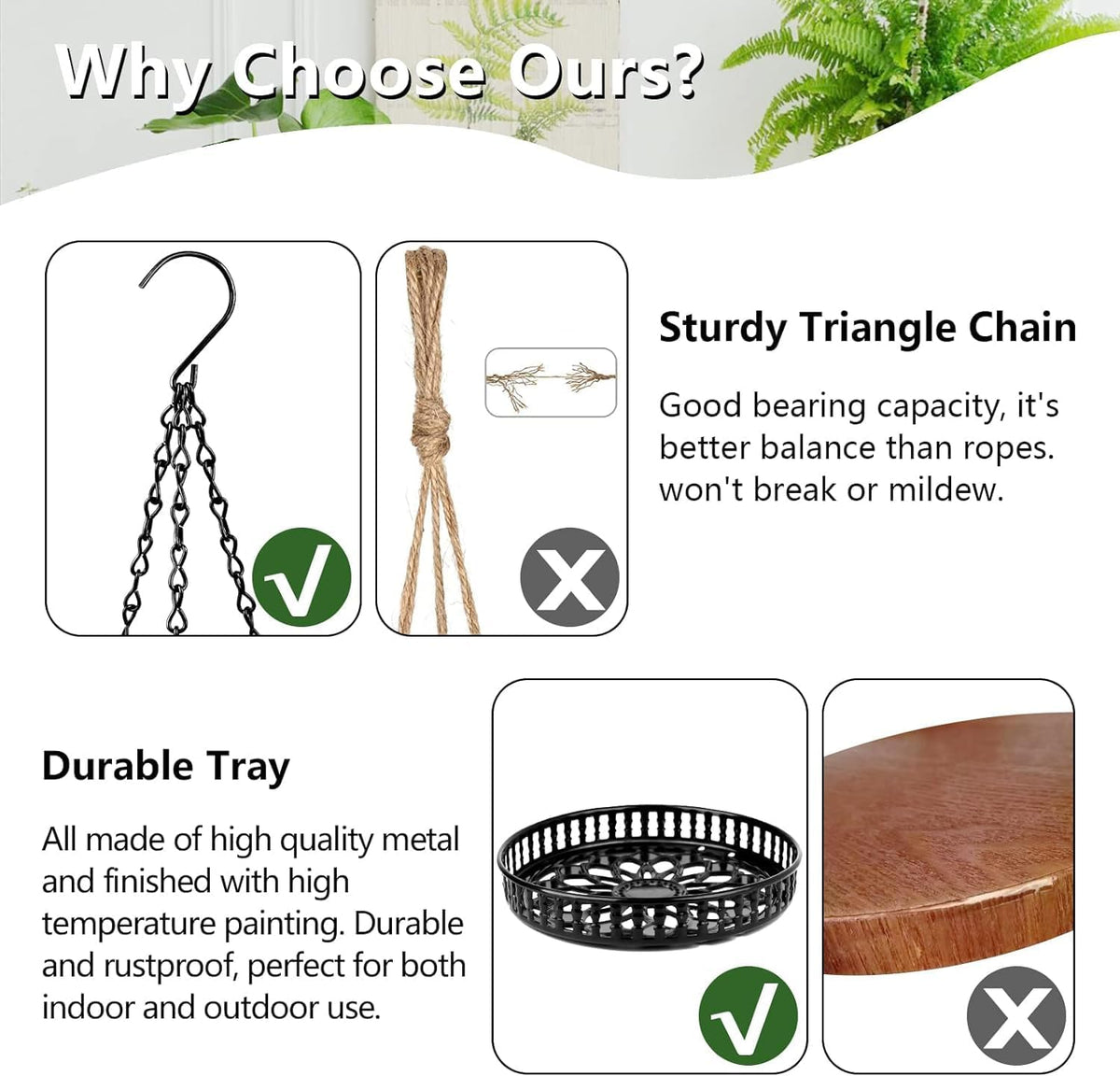 Plant Hanger Indoor Outdoor 3 Pack, Hanging Planter for Indoor Outdoor Plants, Hanging Plant Holder