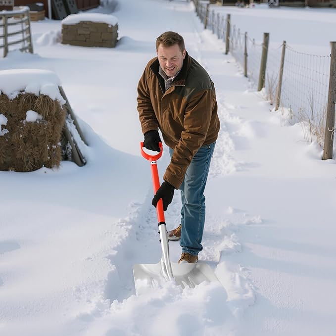 VEVOR Snow Shovel for Driveway, 14 in Wide Aluminum Alloy Snow Shovel with D-Shaped Handles, Large