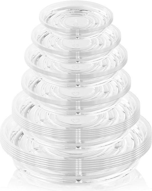 36 Pack Clear Plant Saucers for Indoors (4 6 8 10 12 14 Inch) Flower Pot Saucers for Potted Plants