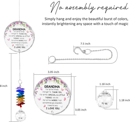 Glass Ornament Suncatcher - Grandma I Love You Birthday Gift for Grandmother - Crystal Rainbow