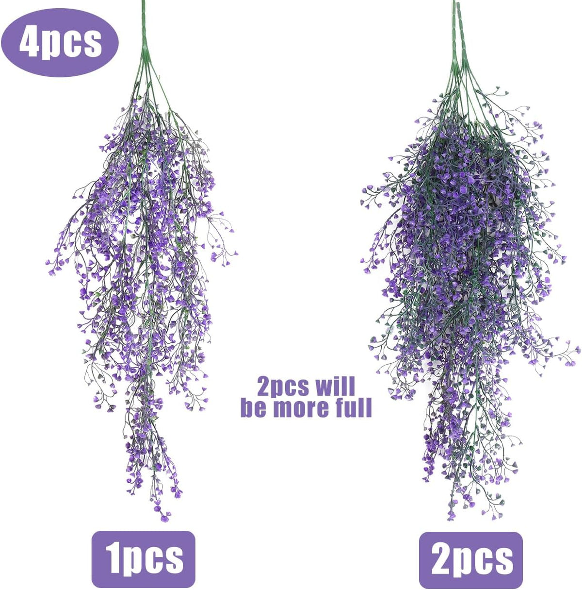 RECUTMS Artificial Hanging Plant 4 Pack Fake Fern with LED Lights Ivy Vines 2.5ft Faux Hanging