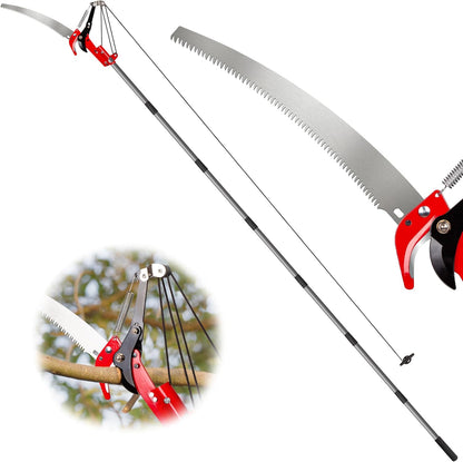 Suchtale 10ft Pole Saw, Manual Tree Pruner with Sharp Steel Blade, Trimmer with Scissors and High