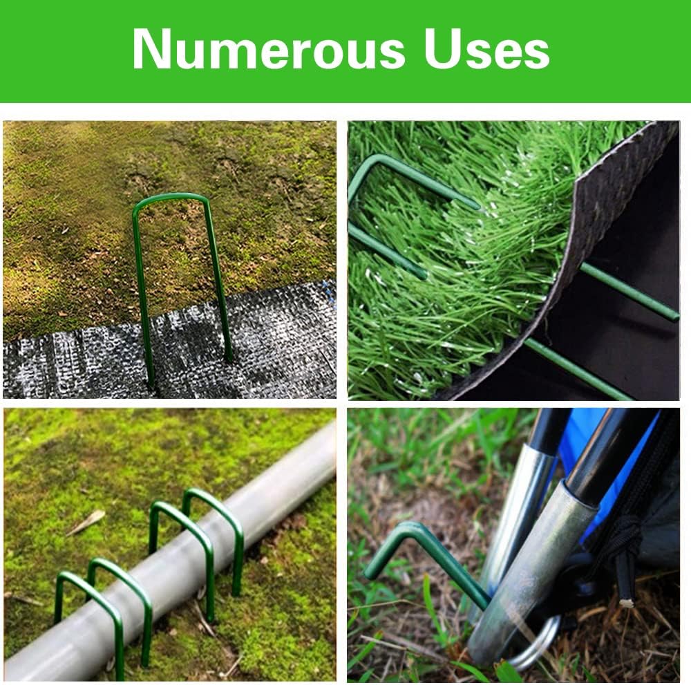 Bakulyor 50Pcs Green Landscape Staples 6 Inch Garden Artificial Turf Stakes Staples, 11 Gauge Lawn