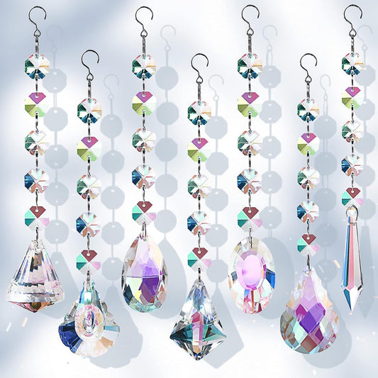 Sun Catchers with Crystals, 7 Pcs Hanging Crystals Suncatchers for Windows, Colored Suncatchers