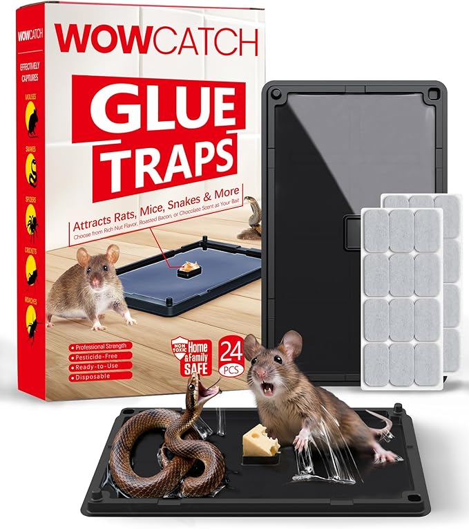 Sticky Mouse Traps Indoor for Home – 24 Pack Rat Glue Traps with Bait Slot, Pet Safe Rodent Catcher