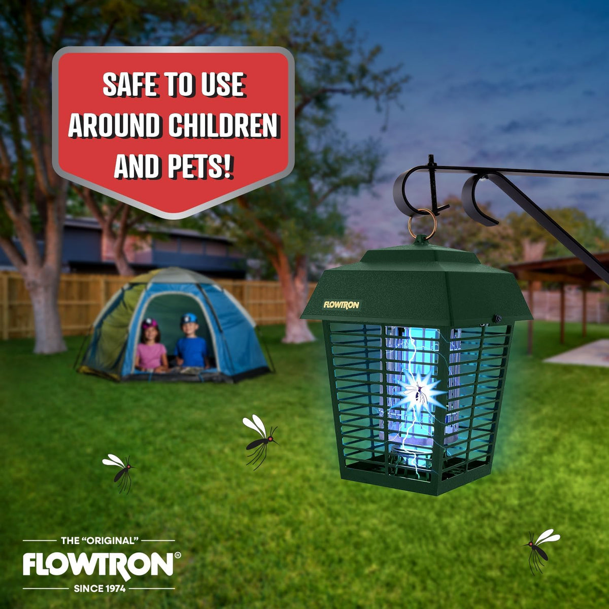 Flowtron Electric Bug Zapper 1/2 Acre Outdoor Insect Control with Dual Lure Method, 15W UV Light &