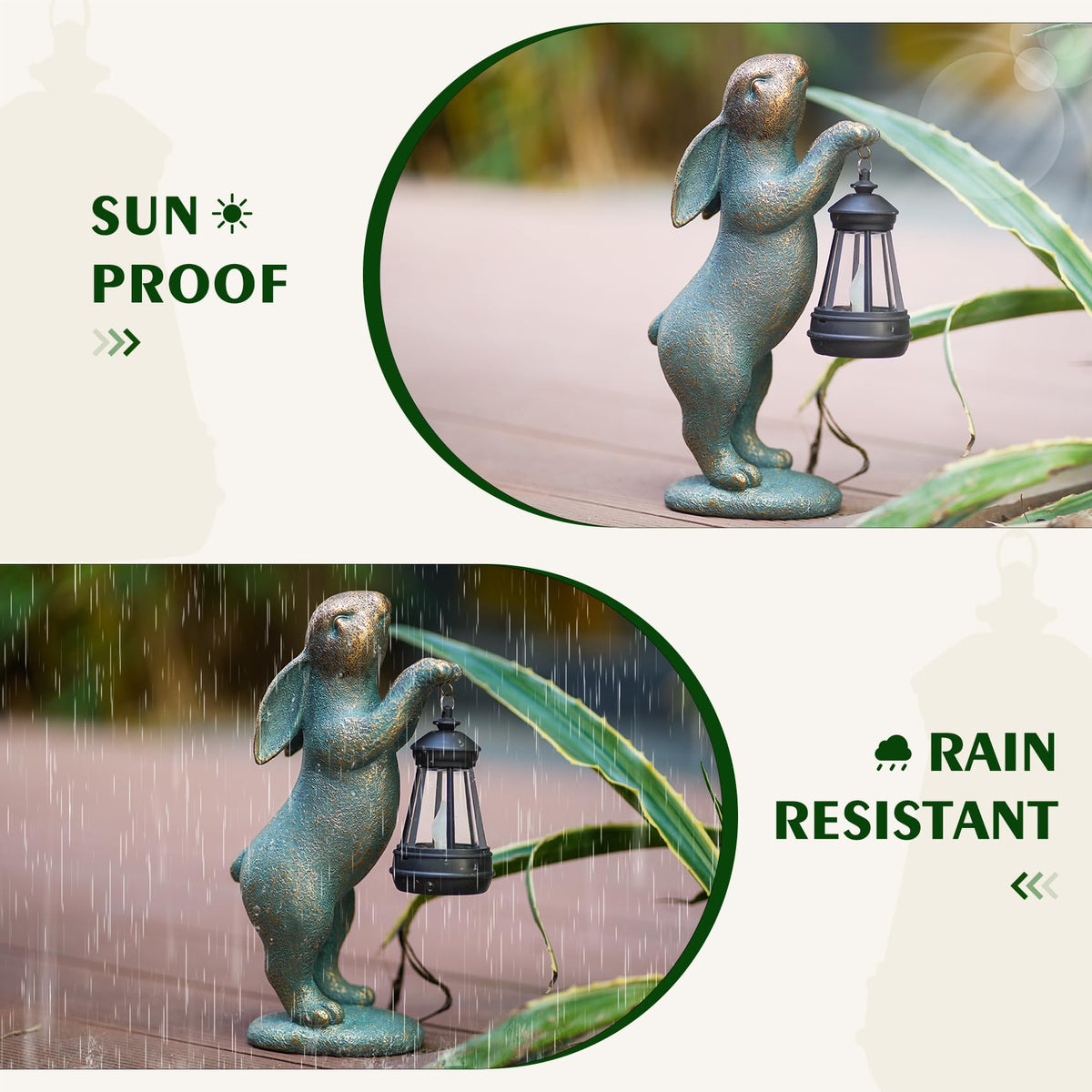 MININOVA Garden Statues Rabbit with Solar Lantern Resin Outdoor Bunny Figurines Decorations for