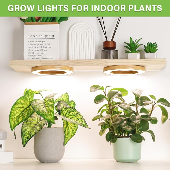 LORDEM 6.3" Bamboo Ceiling Grow Light for Indoor Plants, 144 LEDs Full Spectrum Grow Lamp, Under
